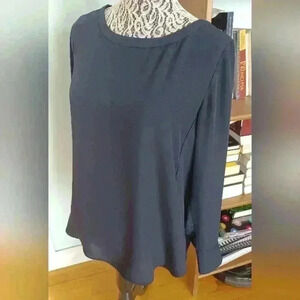 Banana  Republic Navy Blue Long Sleeve Crewneck Pullover Blouse Medium Petite